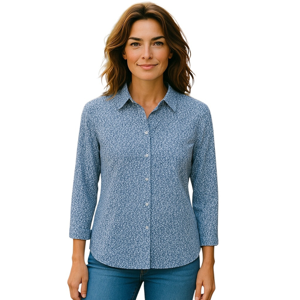 Talbots Button Up Shirt Womens 10 Purple Floral Long Sleeve Wrinkle Resistant